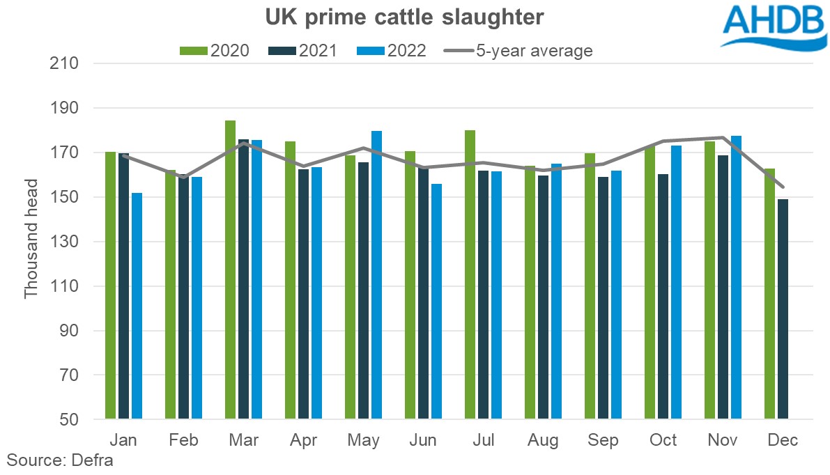 Graph of UK prime cattle slaughter numbers